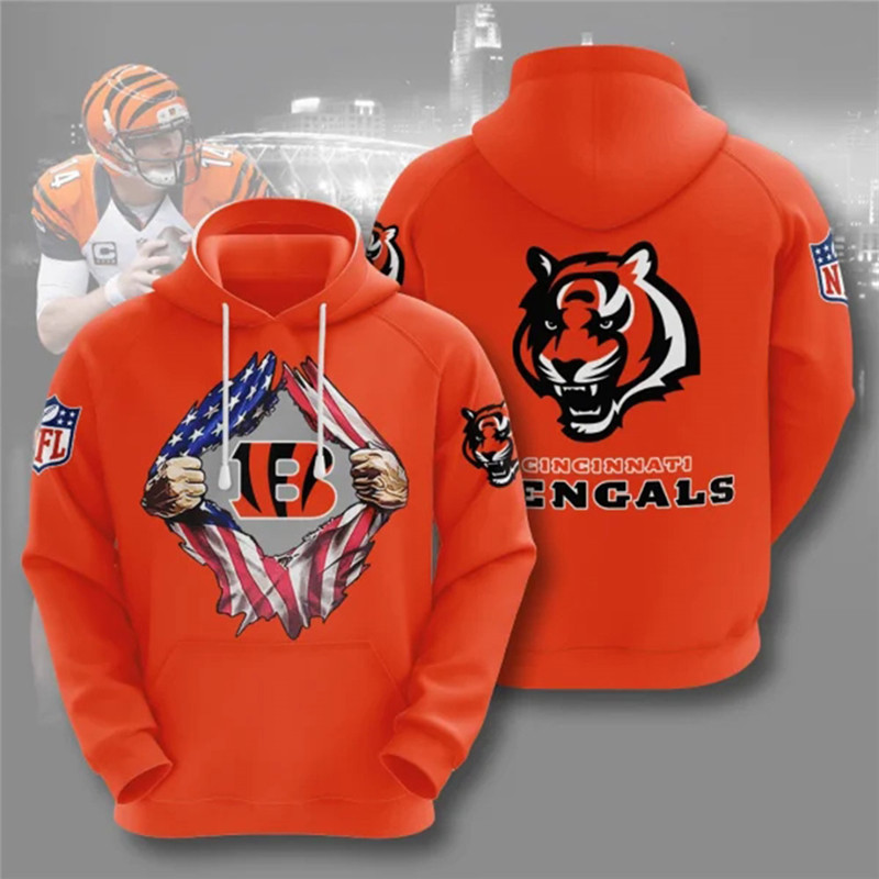 Men's Cincinnati Bengals Orange NFL 3D Trending T-Shirt Hoodie Men's Cincinnati Bengals Orange NFL 3D Trending T-Shirt Hoodie